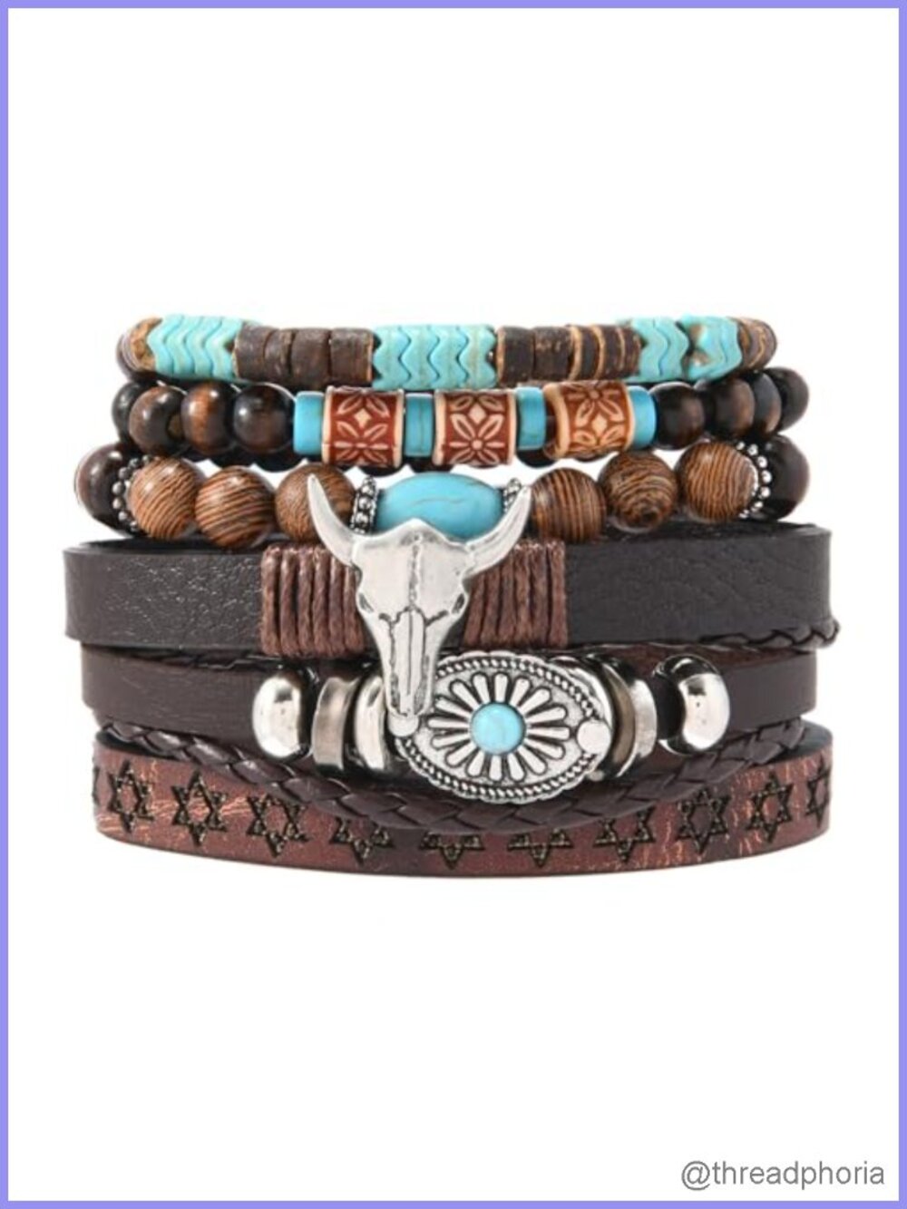 Boho Turquoise Beaded Strand Bracelet, Stackable Cowgirl Style